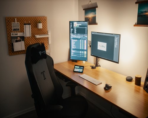 ergonomic workspace with proper lighting setup